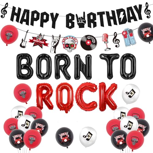 Sursurprise Rock and Roll Geburtstag Party Dekorationen Born to Rock Luftballons Happy Birthday Banner Girlande für Geburtstag Rock Motto Party Supplies von Sursurprise