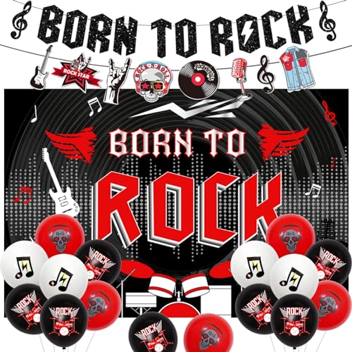 Sursurprise Rock and Roll Partydekorationen Born to Rock Hintergrund Banner Girlande Luftballons 1950er Jahre Musik Rock Star Geburtstag Party Supplies von Sursurprise