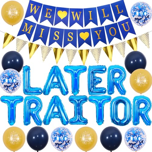 Sursurprise Abschiedsparty-Dekorationen Blau, Später Verräter-Luftballons für Kollegen, We Will Miss You Banner, Good Luck Work Bestie Abschied, Ruhestand, Partyzubehör für Männer von Sursurprise