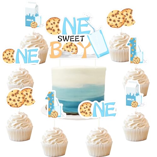 Sursurprise Blau Braun Ein süßer Junge Thema Cupcake Topper Dekorationen, Junge Milch Kekse ersten Geburtstag Kuchen Topper, 1st Birthday Cake Foto Requisiten von Sursurprise