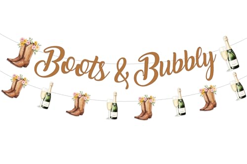 Sursurprise Boots and Bubbly Bridal Shower Decorations, Boots and Bubbly Banner, Boots Champagne Banner, Cowgirl Western Country Wedding Engagement Bachelorette Party Supplies von Sursurprise