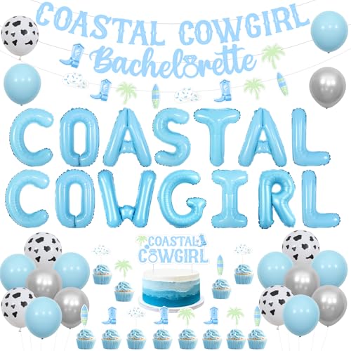 Sursurprise Coastal Cowgirl Party Dekorationen, Coastal Cowgirl Bachelorette Banner Ballon, Cake Topper, Last Toast auf die Küste Oma Strand Bach Western Cowgirl Bachelorette Party Supplies von Sursurprise