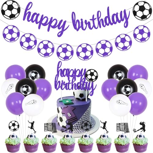 Sursurprise Fußball Geburtstag Party Dekorationen für Mädchen Lila Fußball Geburtstag Banner Girlande Kuchen Topper Ballon für Sport Thema Geburtstag Party Supplies von Sursurprise