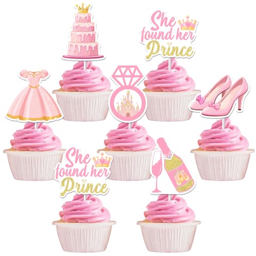 Sursurprise Prinzessin Braut Dusche Dekorationen, 24pcs Sie fand ihren Prinzen Cupcake Toppers, Prinzessin Bachelorette Party Dekorationen Engagement Hochzeit Zubehör von Sursurprise