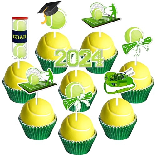 Sursurprise Tennis-Dekorationen für Senioren, 36 Stück, Tennis-Abschlussfeier, Cupcake-Topper, Tennisspieler-Sportteam, 2024, Abschlussfeier, Partyzubehör für High School College von Sursurprise