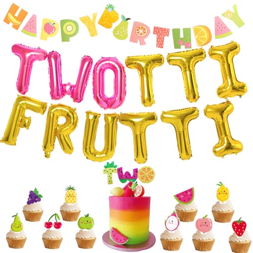 Sursurprise Tutti Frutti Partydekorationsset Twotti Frutti Ballon Alles Gute zum Geburtstag Banner Zwei Kuchendeckel zum 2. Geburtstag des Mädchens von Sursurprise