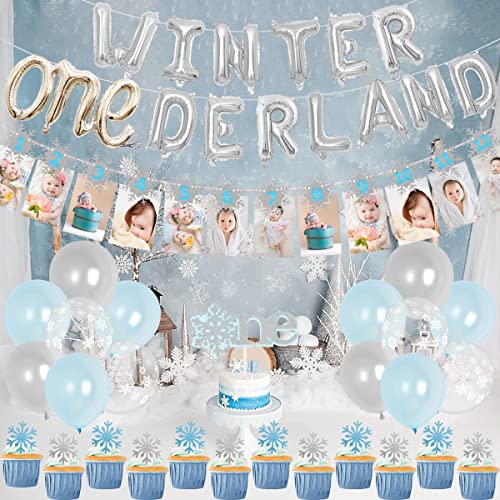 Sursurprise Winter Onederland Geburtstag Dekorationen für Junge Winter 1. Geburtstag Party Onederland Luftballons Schneeflocke Foto Banner für Winter ersten Geburtstag Dekorationen von Sursurprise