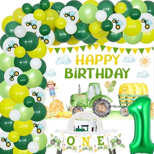 Traktor ersten Geburtstag Dekorationen für Jungen, Traktor Geburtstag Backdrop Ballon Girlande Bogen Kit Hochstuhl Banner für Bauernhof Traktor ersten Geburtstag Party Supplies von Sursurprise