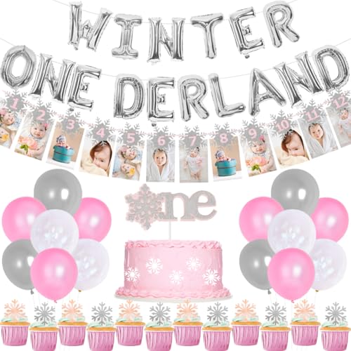 Winter Onederland Geburtstag Dekorationen für Mädchen Winter 1. Geburtstagsfeier Onederland Luftballons Schneeflocke Foto Banner für Winter Wonderland ersten Geburtstag von Sursurprise