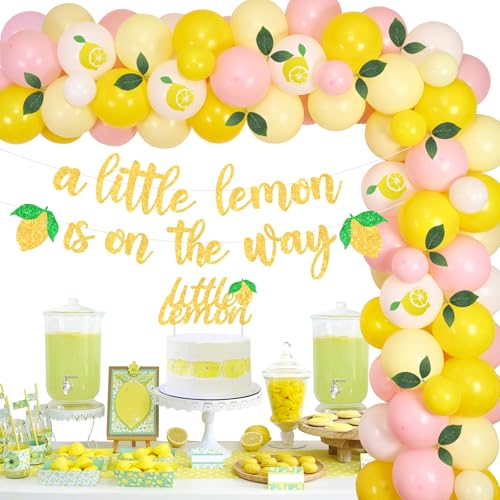 Zitrone Baby Dusche Dekorationen für Mädchen eine kleine Zitrone ist auf dem Weg Banner Kuchen Topper Zitrone Ballon Girlande Bogen Kit Limonade Zitrusfrüchte Sommer Obst Party Supplies von Sursurprise