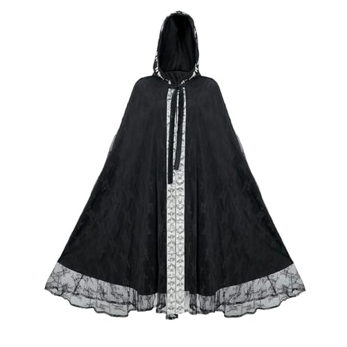 Halloween Kostüm Damen Umhang, Spitze Umhang mit Kapuze,Mittelalter Umhang Damen Herren, Unisex Kapuzenumhang für Karneval Cape Mantel Cosplay Halloween Kleidung Erwachsene Umhang Wikinger Maxi Lose von Susenstone