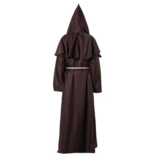 Halloween Kostüm Herren Robe Gothic Mittelalter Kleidung mit Kapuze und Gürtel Unisex Mönch Kostüm Robe Priester Mönch Gewand Kostüm Cosplay Faschingskostüme Fancy Dress Mittelalterliche Robe Umhang von Susenstone