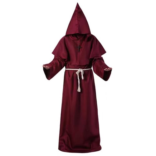 Halloween Kostüm Herren Robe Gothic Mittelalter Kleidung mit Kapuze und Gürtel Unisex Mönch Kostüm Robe Priester Mönch Gewand Kostüm Cosplay Faschingskostüme Fancy Dress Mittelalterliche Robe Umhang von Susenstone