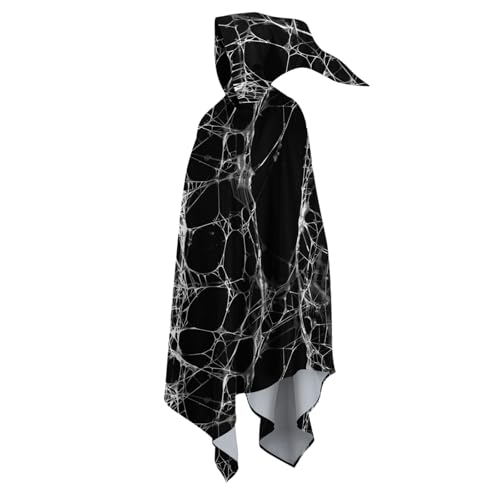 Halloween Kostüm Umhang Kurz Damen Mittelalterliche Unisex Vampir Umhang Gothic Cosplay Fasching Kostüm, Spinnennetz-Druck Mittelalter Umhang mit Kapuze Cape Mantel Umhang Poncho von Susenstone