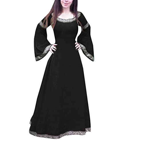 Mittelalter Kleidung Damen Halloween Renaissance Mittelalterliche Kleider Langes Kleid Vintage Maxikleid Mittelalter Kostüm Cosplay Renaissance Kostüm Festlich Halloween Karneval Gothic Kleider von Susenstone