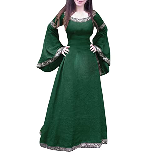 Mittelalter Kleidung Damen Halloween Renaissance Mittelalterliche Kleider Langes Kleid Vintage Maxikleid Mittelalter Kostüm Cosplay Renaissance Kostüm Festlich Halloween Karneval Gothic Kleider, Grün von Susenstone