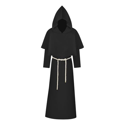 Mönch Robe Kostüm Mönch Priester Gewand Halloween Kostüm Robe mit Kapuze Steampunk Gothic Vampir Renaissance Gewand mit Gürtel Mittelalterlicher Umhang Karneval Kostüm Mönch Robe Priester Mönchskostüm von Susenstone