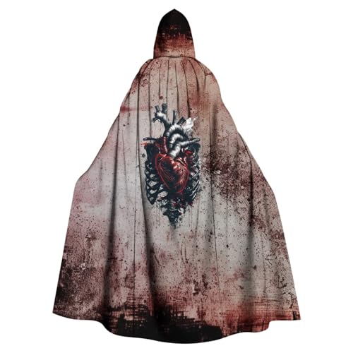 Susenstone Halloween Kostüm Mittelalter Umhang mit Kapuze Damen Herren Unisex Kapuzenumhang Flammendruck Blutspritzer Muster Vampir Umhang Maxi Cape Karneval Blutigem Fasching Cosplay Kleidung von Susenstone