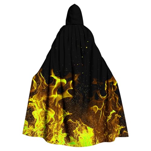 Susenstone Halloween Kostüm Mittelalter Umhang mit Kapuze Damen Herren Unisex Kapuzenumhang Flammendruck Blutspritzer Muster Vampir Umhang Maxi Cape Karneval Blutigem Fasching Cosplay Kleidung von Susenstone