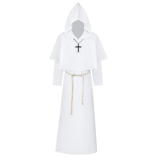 Susenstone Mönch Robe Kostüm,Priester Robe Mönch Kostüm,Mönch Priester Gewand,Herren Kapuze Mönch Robe Priester Kostüm, mit Kreuz-Halskette,Gürtel,Halloween,Karneval und Rollenspiel Kostüme von Susenstone