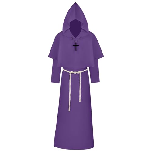 Susenstone Mönch Robe Kostüm,Priester Robe Mönch Kostüm,Mönch Priester Gewand,Herren Kapuze Mönch Robe Priester Kostüm, mit Kreuz-Halskette,Gürtel,Halloween,Karneval und Rollenspiel Kostüme von Susenstone