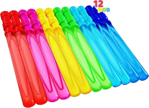 JOYIN 14.6"/37cm Seifenblasen Stäbe für Kinder, 6 PCS 4oz/118ml Seifenblasenstab mit Seifenblasen Nachfülllösung für Sommer-Spielzeug-Party Gunst, Hochzeit, Outdoor-Aktivität, Geburtstag Geschenk von JOYIN