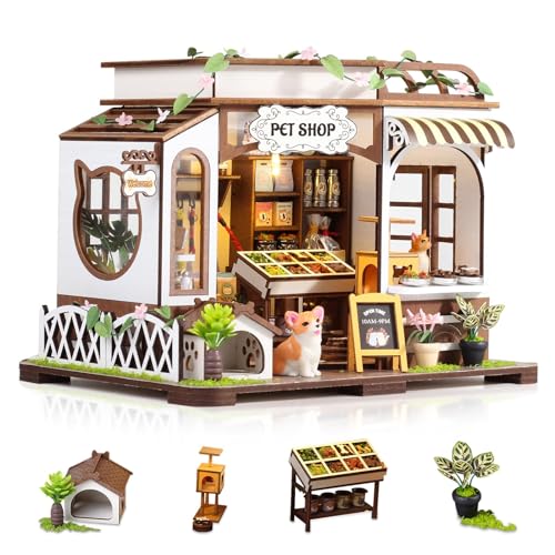 Sutinban DIY Dollhouse Kit für Erwachsene, Mini House Building Kit mit LED -Licht, 3D -Holz -Miniaturpuppenhaus, winziges Haus -Kit (Haustierladen) von Sutinban