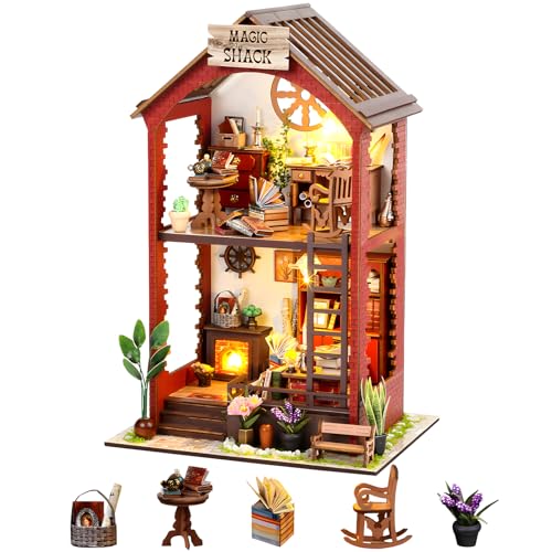Sutinban DIY Miniature Dollhouse Kit, Buch Nook Kit, 3D -Holz -Miniatur -Haus -Kit mit LED -Licht, winziges Haus Kit für Erwachsenengeschenk (Magic Shack) von Sutinban