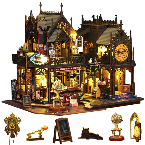 Sutinban Miniaturhaus Kit, 3D -Puzzle -Puppen -Haus mit Möbeln und LED, DIY Mini Holzpuppenhaus Bücherregal Kreativität Geschenk für Erwachsene und Jugendliche (Holo Magic City) von Sutinban