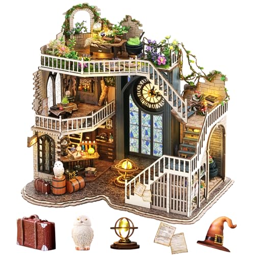 Sutinban Miniaturhaus Kit, 3D -Puzzle -Puppen -Haus mit Möbeln und LED, DIY Mini Holzpuppenhaus Bücherregal Kreativität Geschenk für Erwachsene und Jugendliche (Magic House) von Sutinban