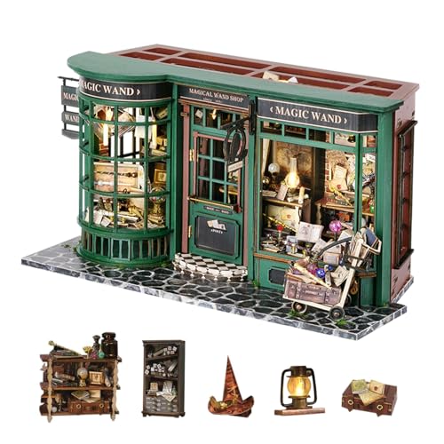 Sutinban Miniaturhaus Kit, 3D -Puzzle -Puppen -Haus mit Möbeln und LED, DIY Mini Holzpuppenhaus Bücherregal Kreativität Geschenk für Erwachsene und Jugendliche (Magical Strates Shop) von Sutinban