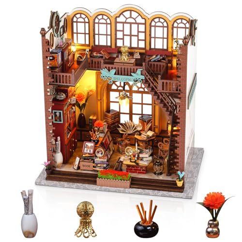 Sutinban Miniaturhaus -Kit, Doll House Kit mit LED -Licht, Mini -Waldpuppenhausspielzeug für Erwachsenengeschenk, kreatives Zimmerdekor, DIY House Kit (Magic Bookstore) von Sutinban