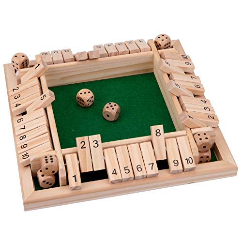 Suwimut Shut The Box, 2-4 Spieler Würfelspiel aus Holz, 4-seitiges HolzBrettspiel mit 10-Würfel für Erwachsene, Klassische Tischversion von Suwimut