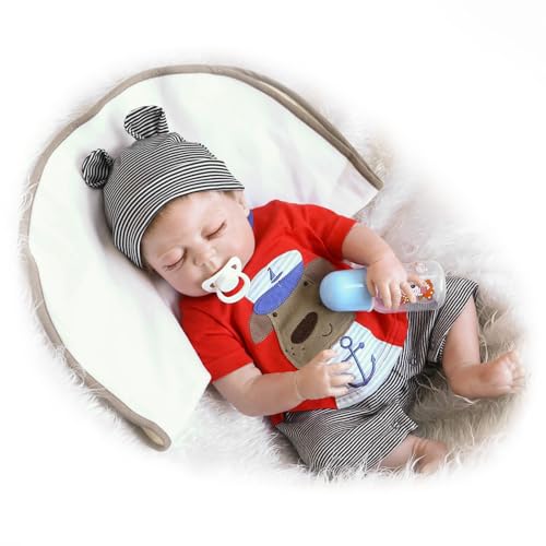 Silikon Babypuppe 19inch Simulation potenable waschbar niedliche realistische Babypuppe mit Milchflasche Schnuller Decke gekleidet Silikon Babypuppen Geschenk für Kinder von Suxdlan