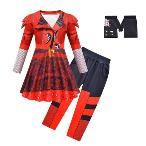 Suyaluoi Descendants 4 The Rise of Red Kostüms Dress Up für Mädchen Reißverschluss Langarm Kleider&Hosenhandschuh 3pcs Kinder Fancy Prinzessin Halloween Party Cosplay Outfit (red, 11-12 Jahre) von Suyaluoi