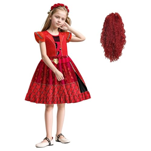 Suyaluoi Nachkommen 4 Der Aufstieg der roten Kostüm Dress Up für Mädchen Kleider, Perücke Cos 2pcs Kinder Fancy Prinzessin Halloween Party Cosplay Outfit GIft (red, 3-4 Jahre) von Suyaluoi