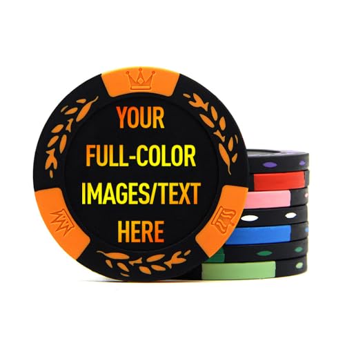 100 Premium Clay Poker Chips, personalisieren Sie Ihr Bild und Text, 11,5 Gramm Casino Chips für Texas Hold'em, Blackjack Glücksspiel (Orange) von SuyanhGift