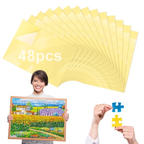 48 Blätter Puzzle Kleber Transparent Zweiseitig Puzzle Klebefolie Puzzlekleber Puzzle Kleber Puzzle Glue Klebefolie Transparent für Fixieren Schützen von Puzzles Klebepapier Fotos Postkarten 25×18 cm von Suynauetev