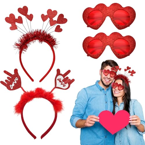 Rotes Herz Haarreif Amor Kostüm Damen Love spalmen-Stirnband Amor Kostüm Herz Pailletten Amor Haarreif Mit roten Herz Brille für Valentinstag Cupid Dekoration Hochzeit Karneval Geburtstag Party von Suynauetev