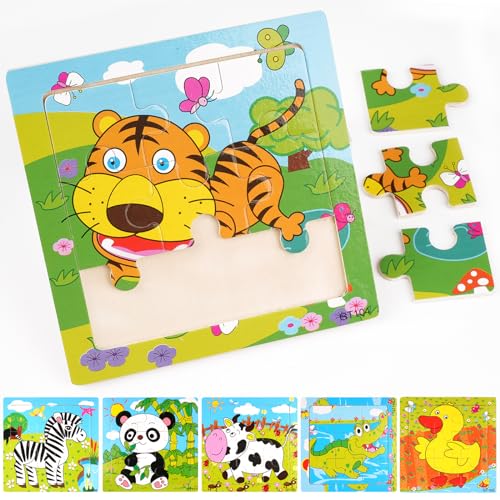 Set mit 6 Holzpuzzle für Kinder, Puzzle-Set aus Holz für Kinder, Puzzle aus Holz mit je 9 Teilen, Lernspielzeug für Kinder, für Kinder 3 4 5 6 Jahren von Svalor