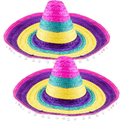 Swakuta Cinco de Mayo Festlicher Hut, riesiger Sombrero-Stoffhut, mexikanischer Strohhut für mexikanische Fiesta, Party-Outfit, Kopfbedeckung, 2 Stück (Farbset 1) von Swakuta