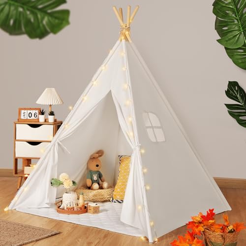 SweHouse Tipi Spielzelt für Kinder - Tipi-Zelt mit Licht & Flagge, Baumwolle faltbar Sleepover Spielzeug Geschenk für Mädchen Jungen, Kinderhaus Zimmer Dekoration SweHouse Tipi Spielzelt für Kinder - Tipi-Zelt mit Licht & Flagge, Baumwolle faltbar Sleepover Spielzeug Geschenk für Mädchen Jungen, Kinderhaus Zimmer Dekoration von SweHouse
