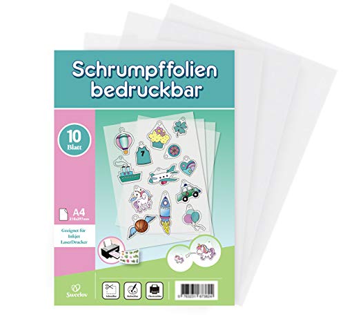 Sweelov 10 Blatt Schrumpffolien Bedruckbar A4 Schrumpfende Plastikfolie transparent Deko Folie für Handwerk von Sweelov