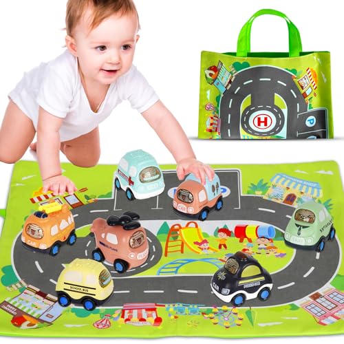 Auto Spielzeug 1 Jahr, 7pcs Baby Spielzeugauto Spielzeug Auto für Kleinkind ab 1 2 3 Jahre, Auto Spielzeug mit Spielmatte Kinderspielzeug Auto für Mädchen Jungen Geburtstag Geschenk von Sweetone