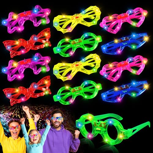 Sweetone Led Brille, 12 Stück Partybrillen Rave Brille Led Brillen für Party Neon Leuchtbrille Led Sonnenbrille, Party Gadgets für Party Festival EDM Karneval Mitgebsel Kindergeburtstag von Sweetone