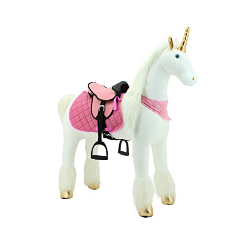 Sweety Toys 11100 Plüsch Stehpferd Sicherheit stabiles Robustes Reitpferd XXL 130 cm mit Stahlunterbau mit zusätzlichem Reitsattel mit Steigbügeln von Sweety Toys