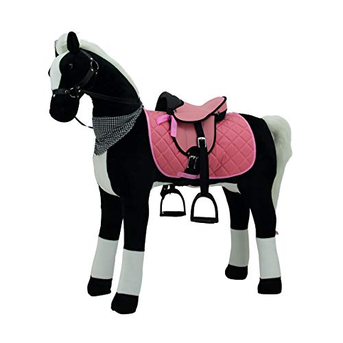 Sweety Toys 13180 Plüsch Stehpferd Sicherheit ! stabiles Robustes XXL Riesenpferd Höhe 125 cm Pferd Reitpferd schwarz mit Stahlunterbau mit zusätzlichem Reitsattel mit Steigbügeln von Sweety Toys