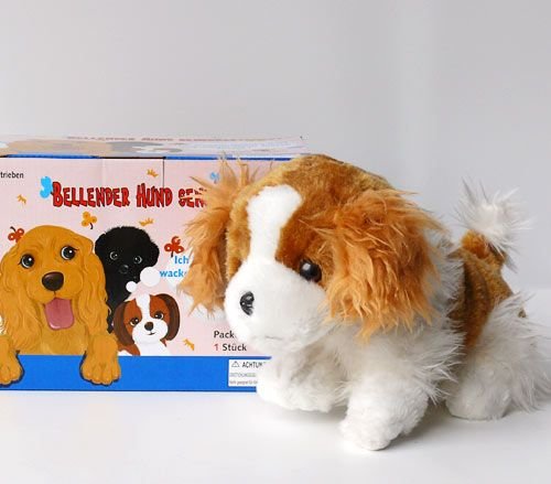 Sweety Toys 3600 Plüschhund sitzend Höhe ca.20 cm Länge ca. 30 cm, SENSORAKTIV bei Lichtveränderung fängt der niedliche Hund an zu bellen und der Schwanz wackelt von Sweety Toys