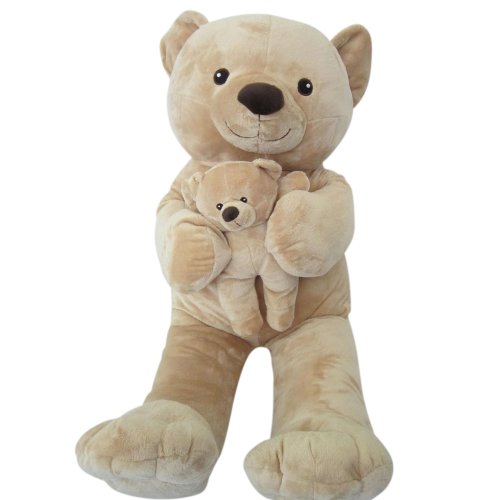 Sweety Toys 6014 XXL Teddy Teddybär Sandfarben Mama 90 cm mit Baby 28 cm Riesenteddy 2in1 supersüss softweich von Sweety Toys