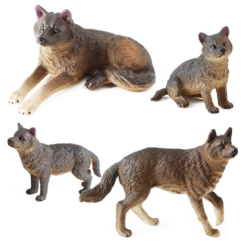 Set Mit 4 Wolf Skulpturfiguren Realistischen Dschungel Tiermodellen Figuren Spielzeug Outdoor Landschaftsdekorationen Wolf Figuren von Swetopq